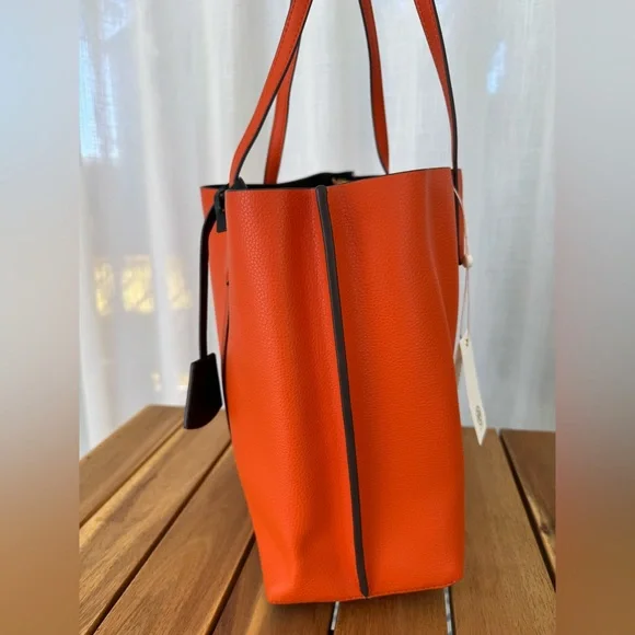 Tory Burch Perry Triple Compartment Tote Bag Canyon Orange Pebbled Leather Tote - Picture 4 of 15